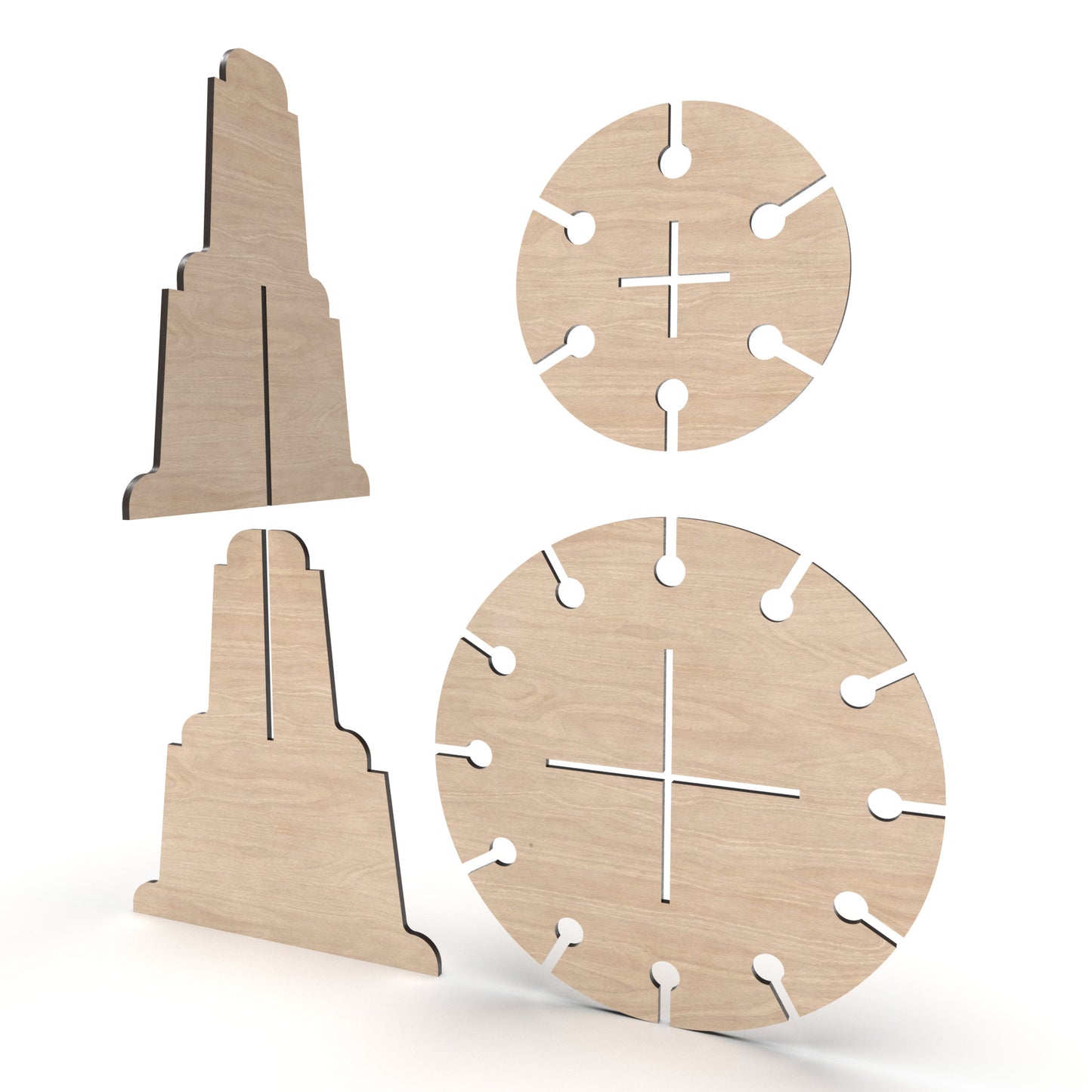 A 2 two-tier Lollipop Display Stand showing the parts and how to put together, made from our laser cutting files and available for digital download.