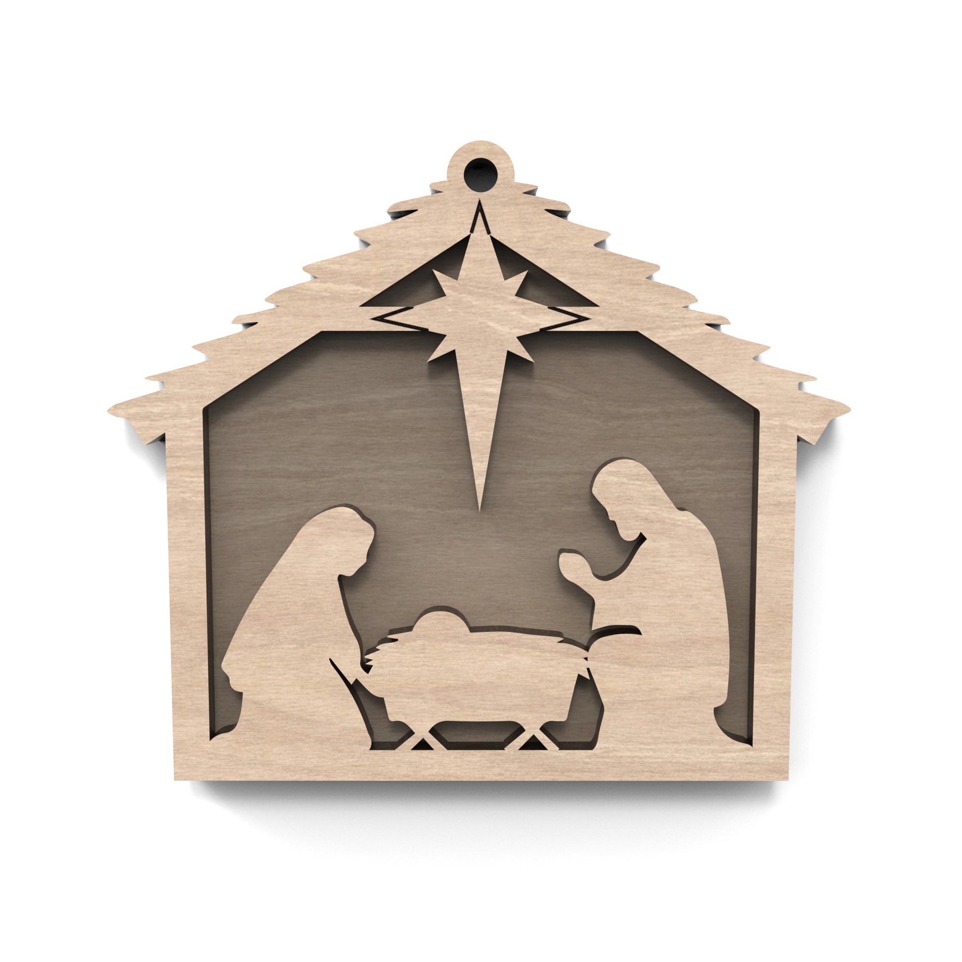 A double layered Nativity Scene bauble made from our laser cutting files and available for digital download. Measures approximately 10cm.