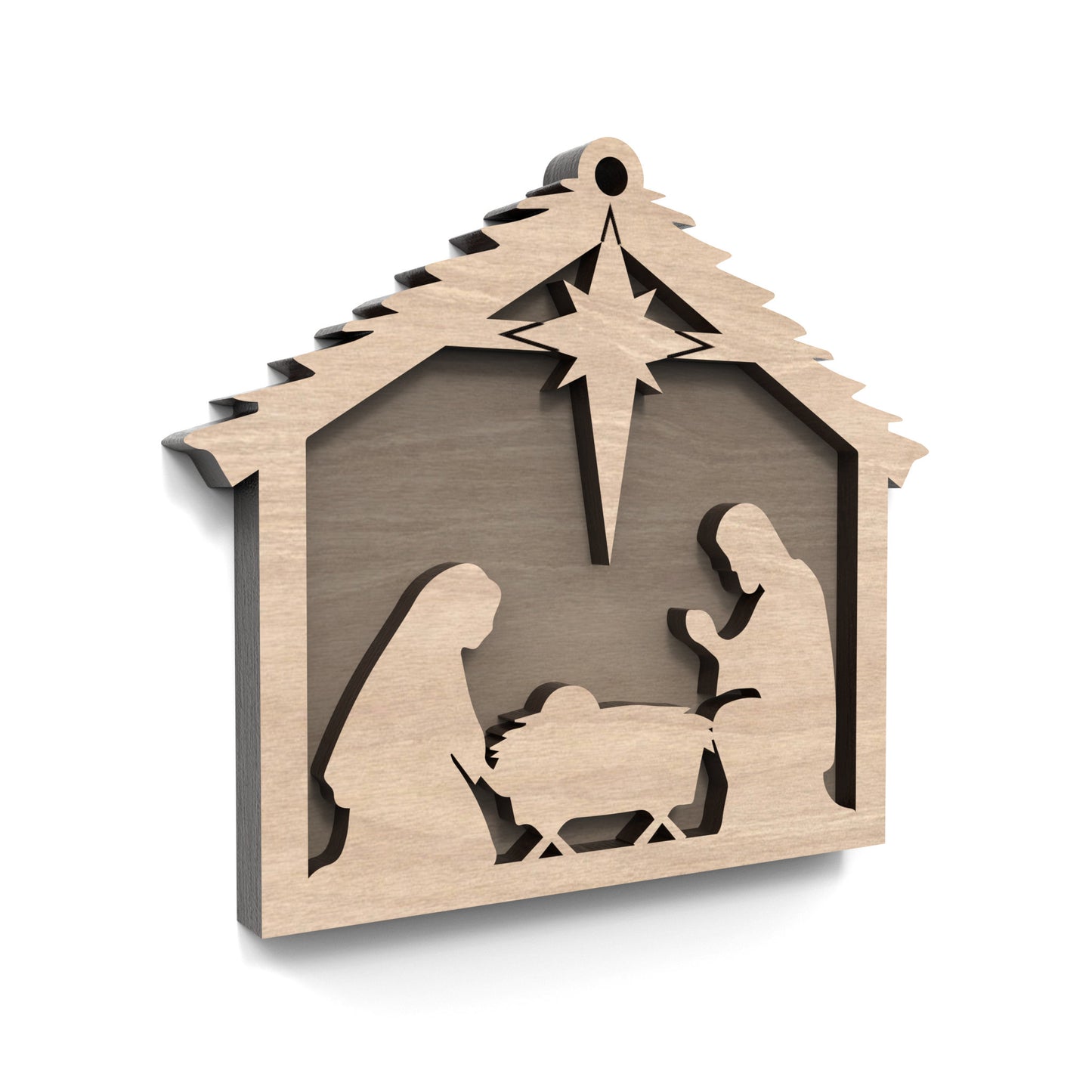 A double layered Nativity Scene bauble made from our laser cutting files and available for digital download. Measures approximately 10cm.