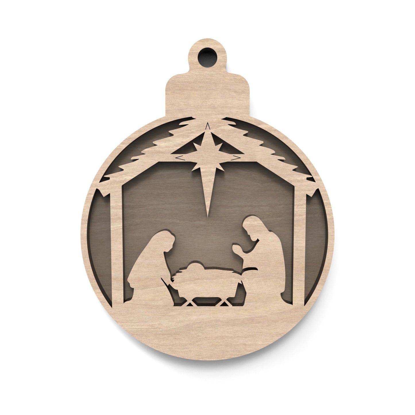 A double layered Nativity Scene bauble made from our laser cutting files and available for digital download. Measures approximately 10cm.