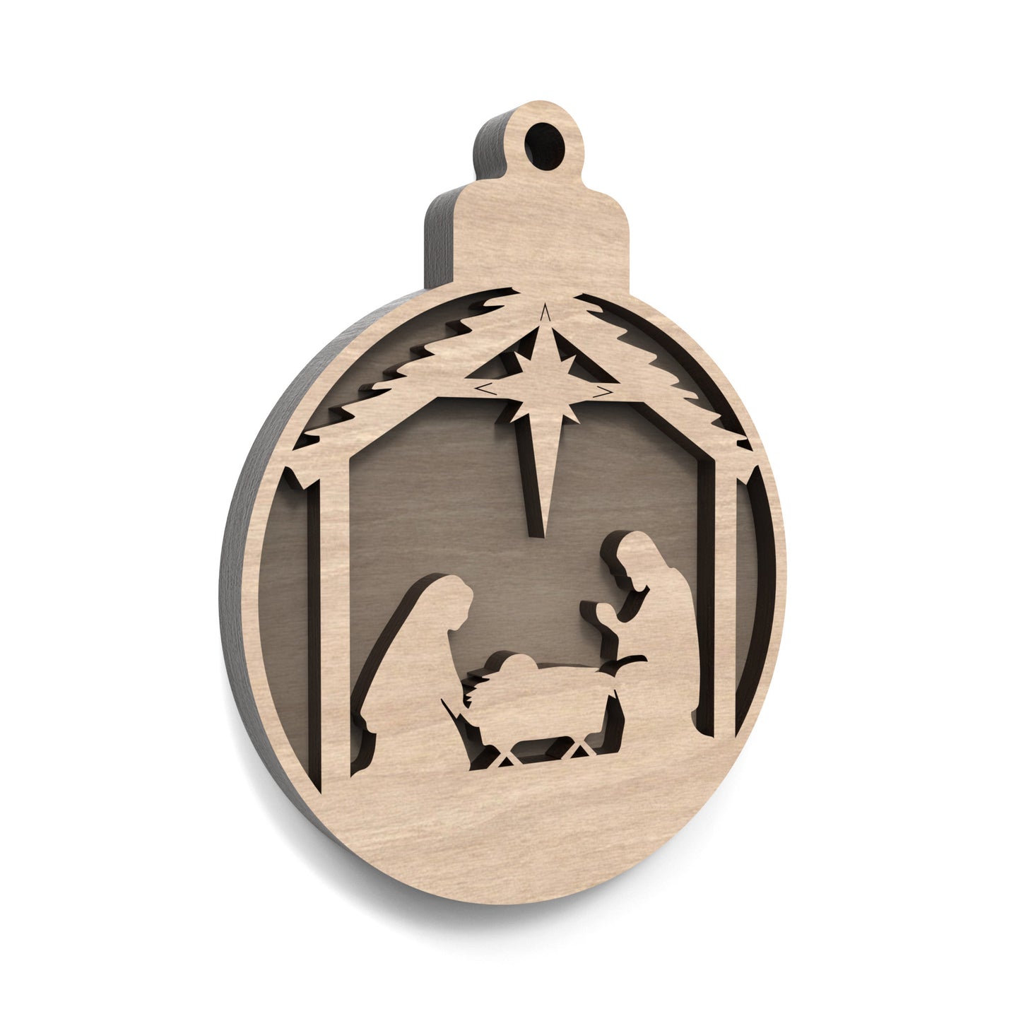 A double layered Nativity Scene bauble made from our laser cutting files and available for digital download. Measures approximately 10cm.