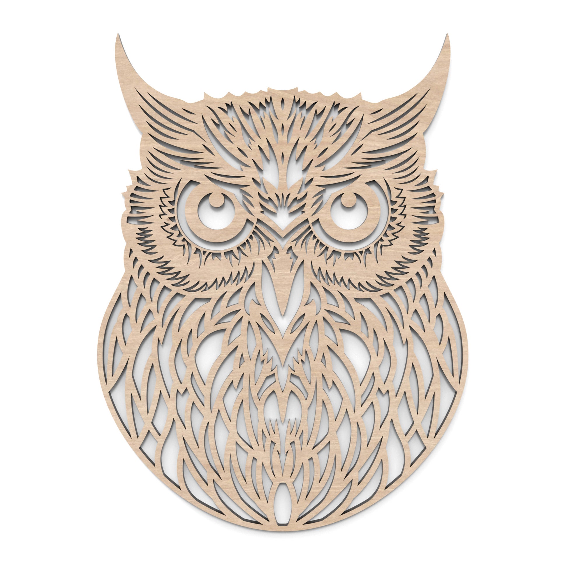 Owl Wall Art made from our laser cutting files and available for digital download. Perfect for modern wall décor, forest-themed creations, owl arts and crafts, unique owl house projects and more!
