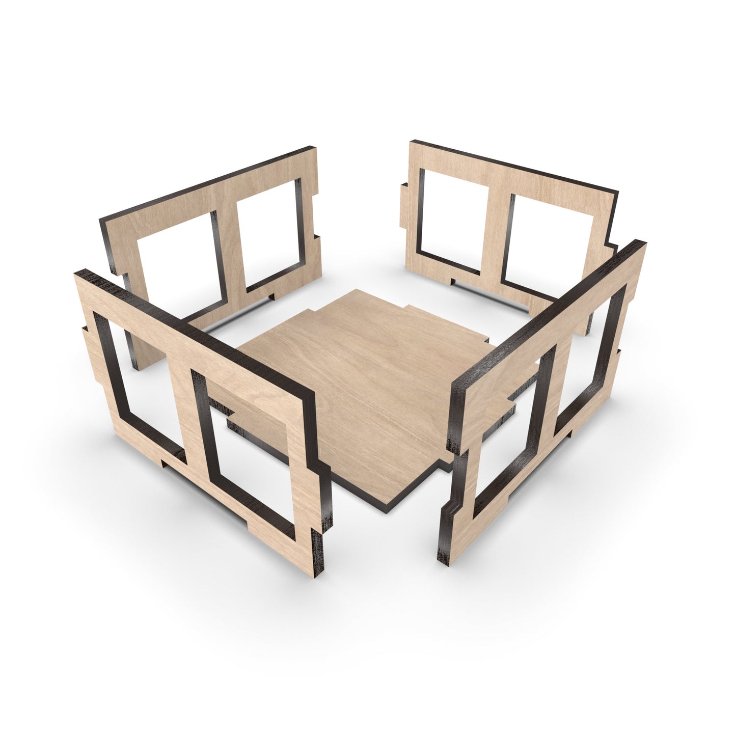 An exploded view of the Crate from our Pallet Coaster Set made from our laser cutting files and available as a digital download. The crate can hold up to 6 coasters.