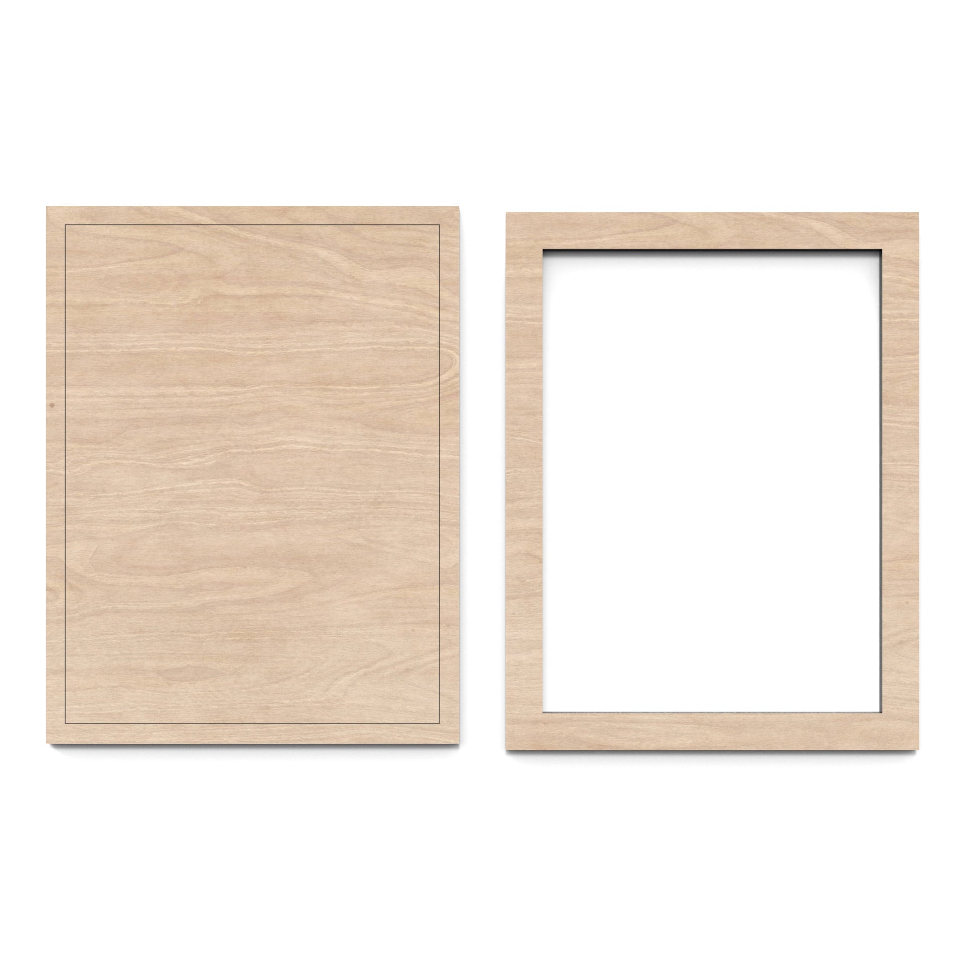 A picture frame made from our laser cutting files and available for digital download. The set includes 10 different sizes, ranging from small 4x6 rectangular frames to large 12x12 square frames, perfect for photos or artworks.