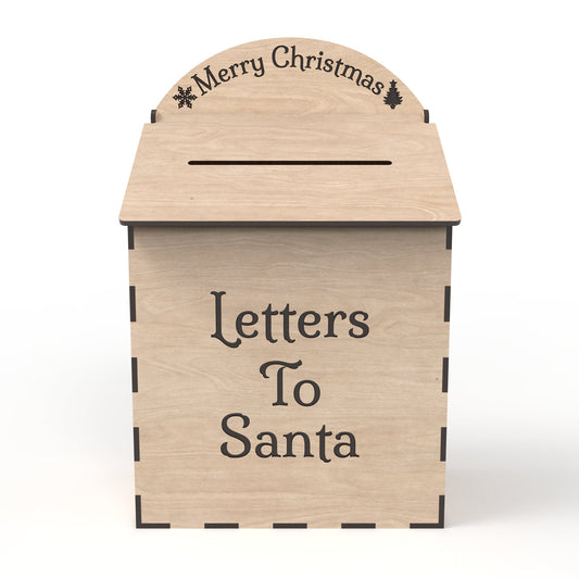 Post box with hinged top made from our laser cutting files and available for digital download. Ideal for a Letters to Santa mailbox, birthday cards, and wedding card boxes.