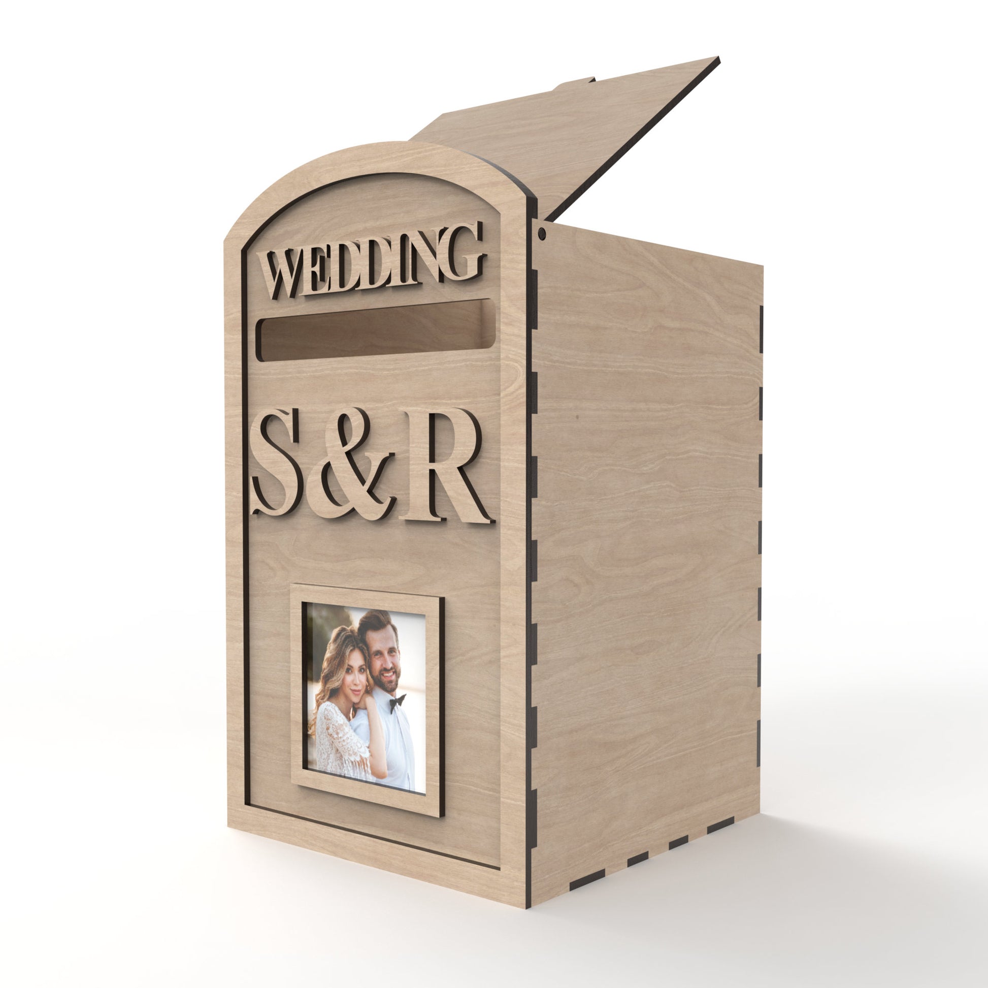 Birthday, Events & Wedding Card Post Box made from our laser cutting files and available for digital download. Ideal for weddings, birthdays, Christmas, and corporate gatherings, these versatile post boxes suit any occasion.