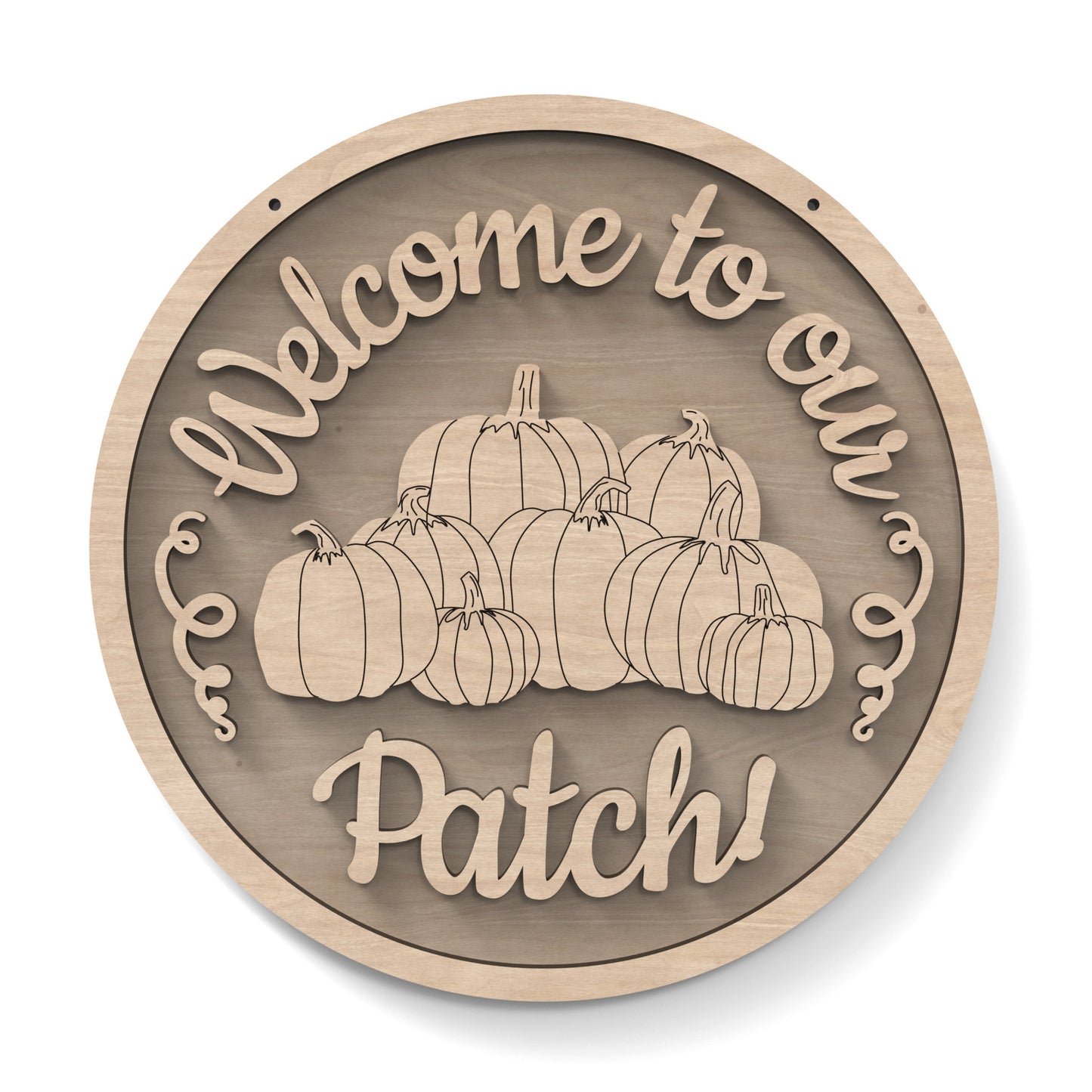 Welcome To Our Pumpkin Patch Halloween sign made from our laser cutting files and available for digital download. Ideal for fall festivals, markets, or home decoration during the Halloween season.