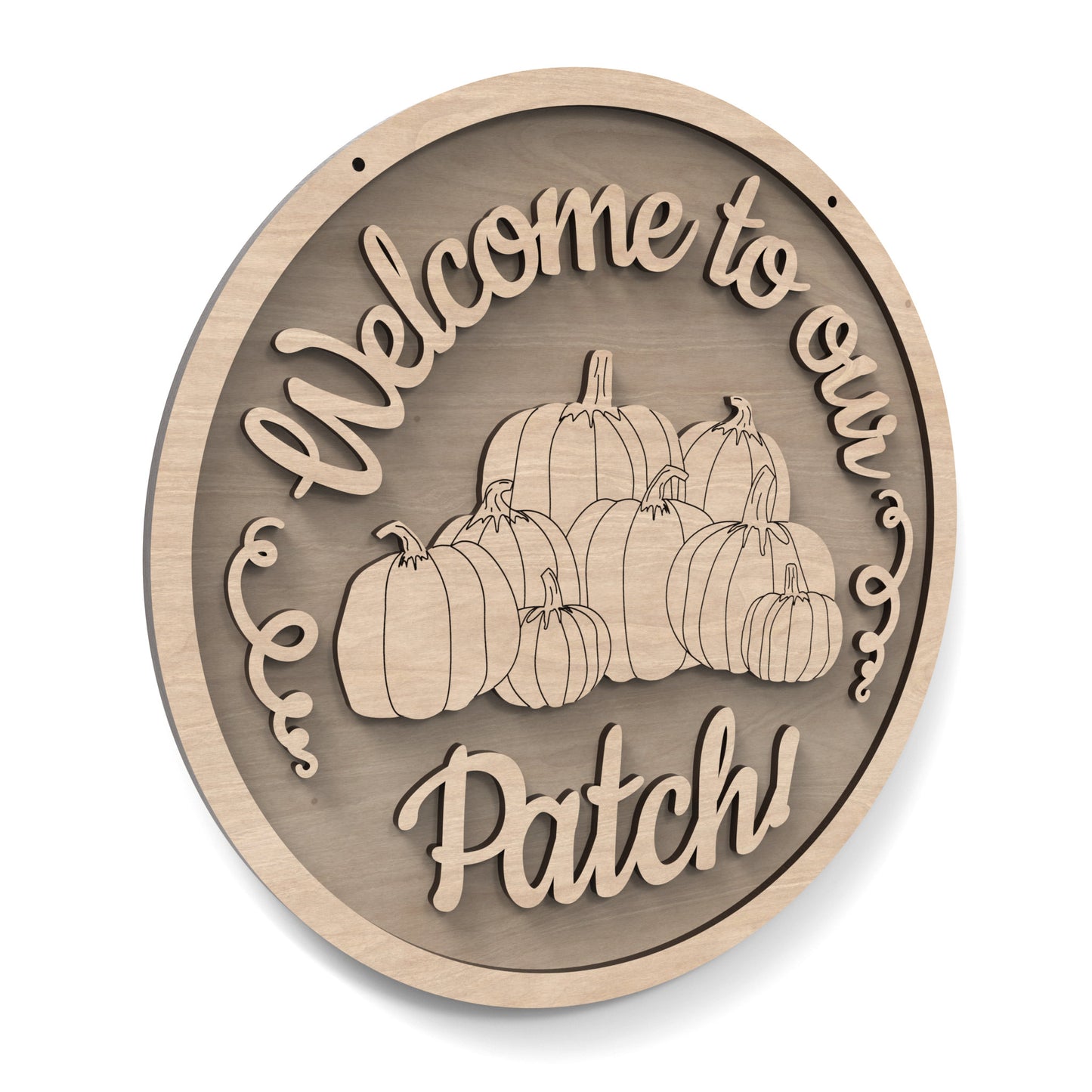 Welcome To Our Pumpkin Patch Halloween sign made from our laser cutting files and available for digital download. Ideal for fall festivals, markets, or home decoration during the Halloween season.