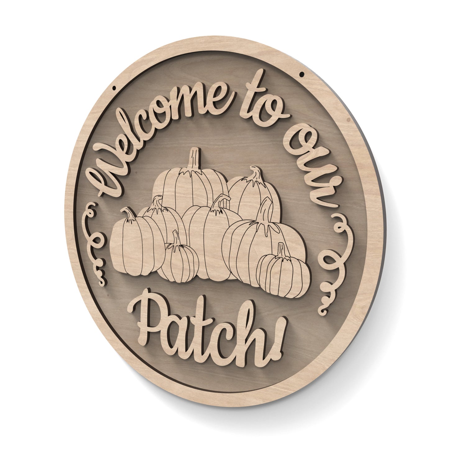 Welcome To Our Pumpkin Patch Halloween sign made from our laser cutting files and available for digital download. Ideal for fall festivals, markets, or home decoration during the Halloween season.