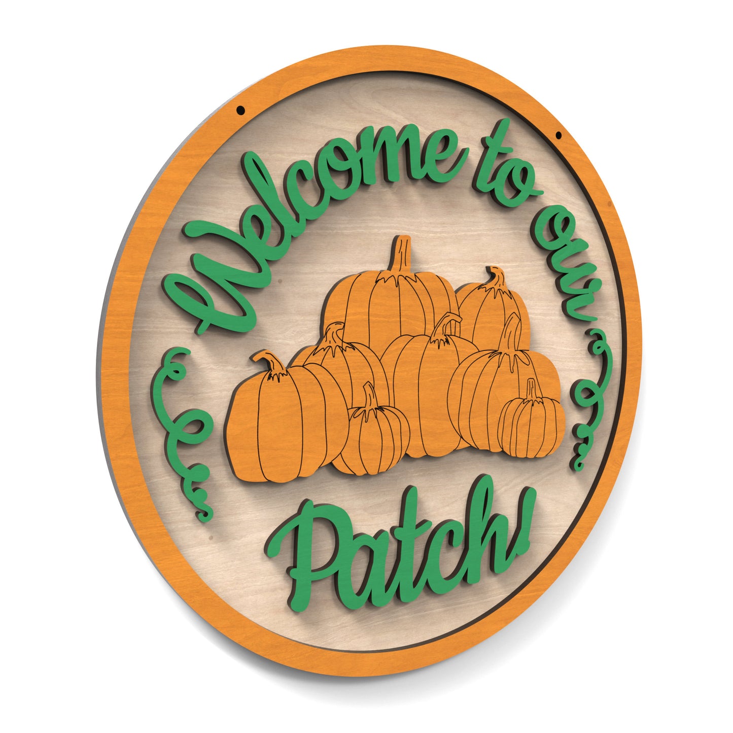 Welcome To Our Pumpkin Patch Halloween sign made from our laser cutting files and available for digital download. Ideal for fall festivals, markets, or home decoration during the Halloween season.