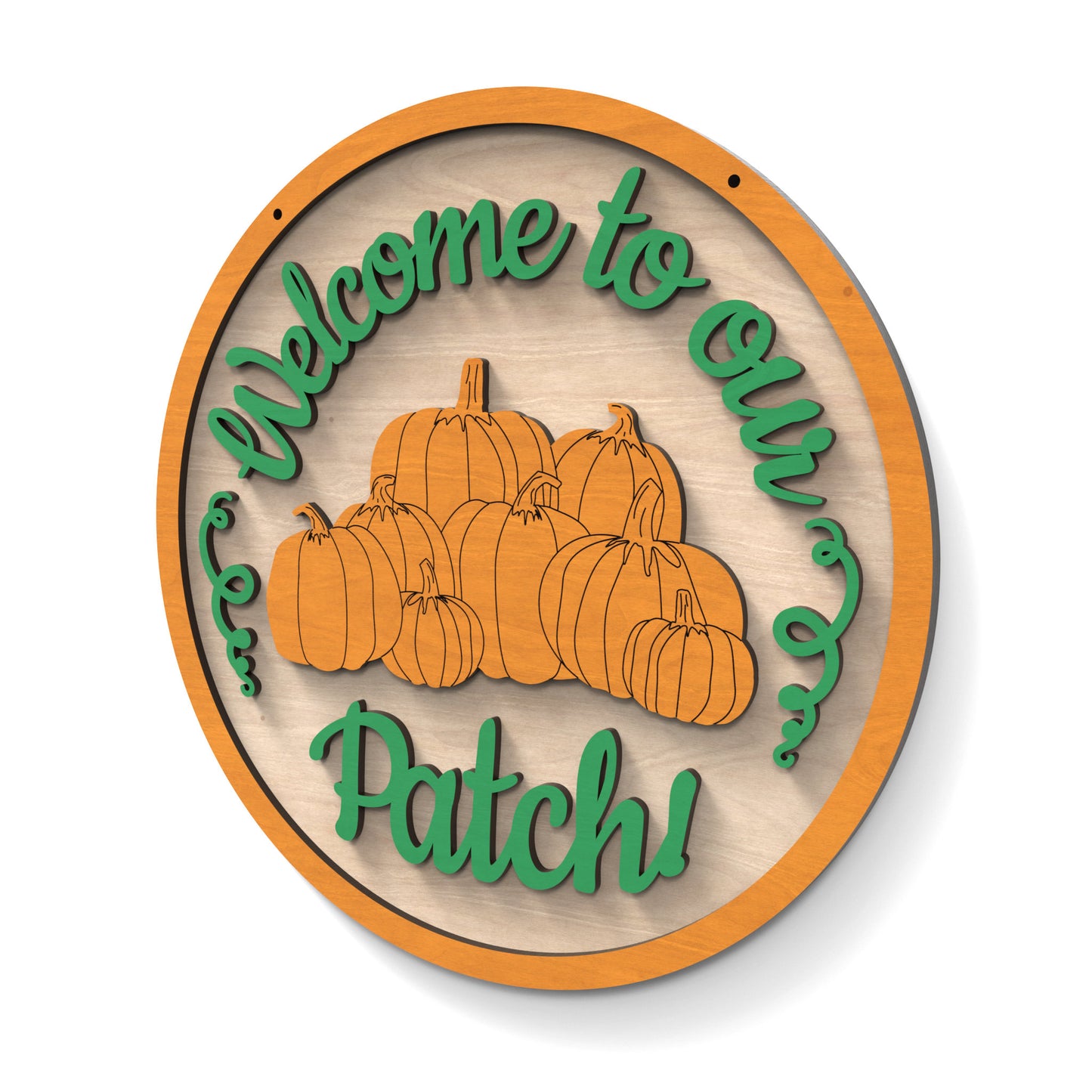 Welcome To Our Pumpkin Patch Halloween sign made from our laser cutting files and available for digital download. Ideal for fall festivals, markets, or home decoration during the Halloween season.