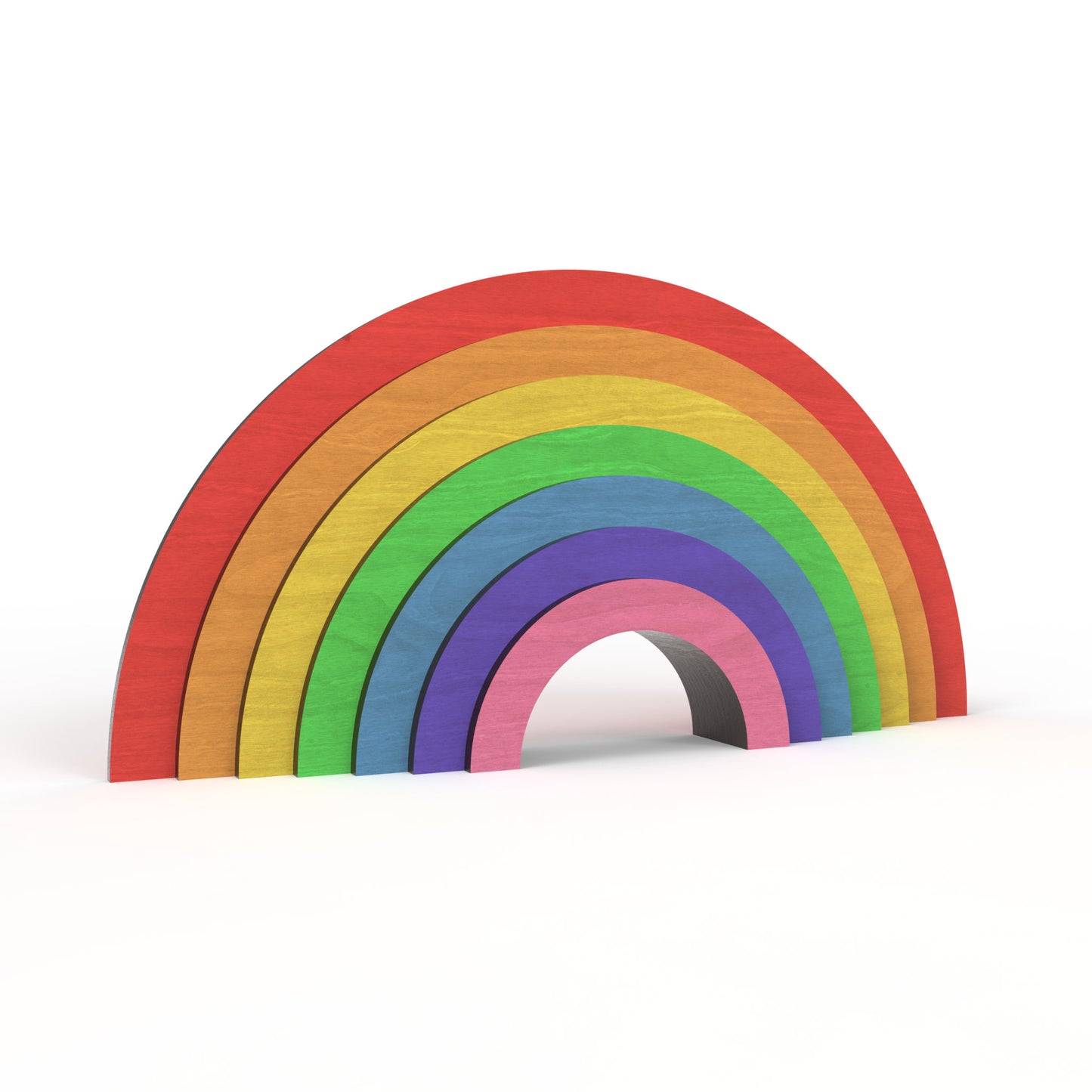 Freestanding 7 Layer Rainbow made from our laser cutting files and available for digital download. Features seven meticulously crafted layers, each representing a different colour of the rainbow.