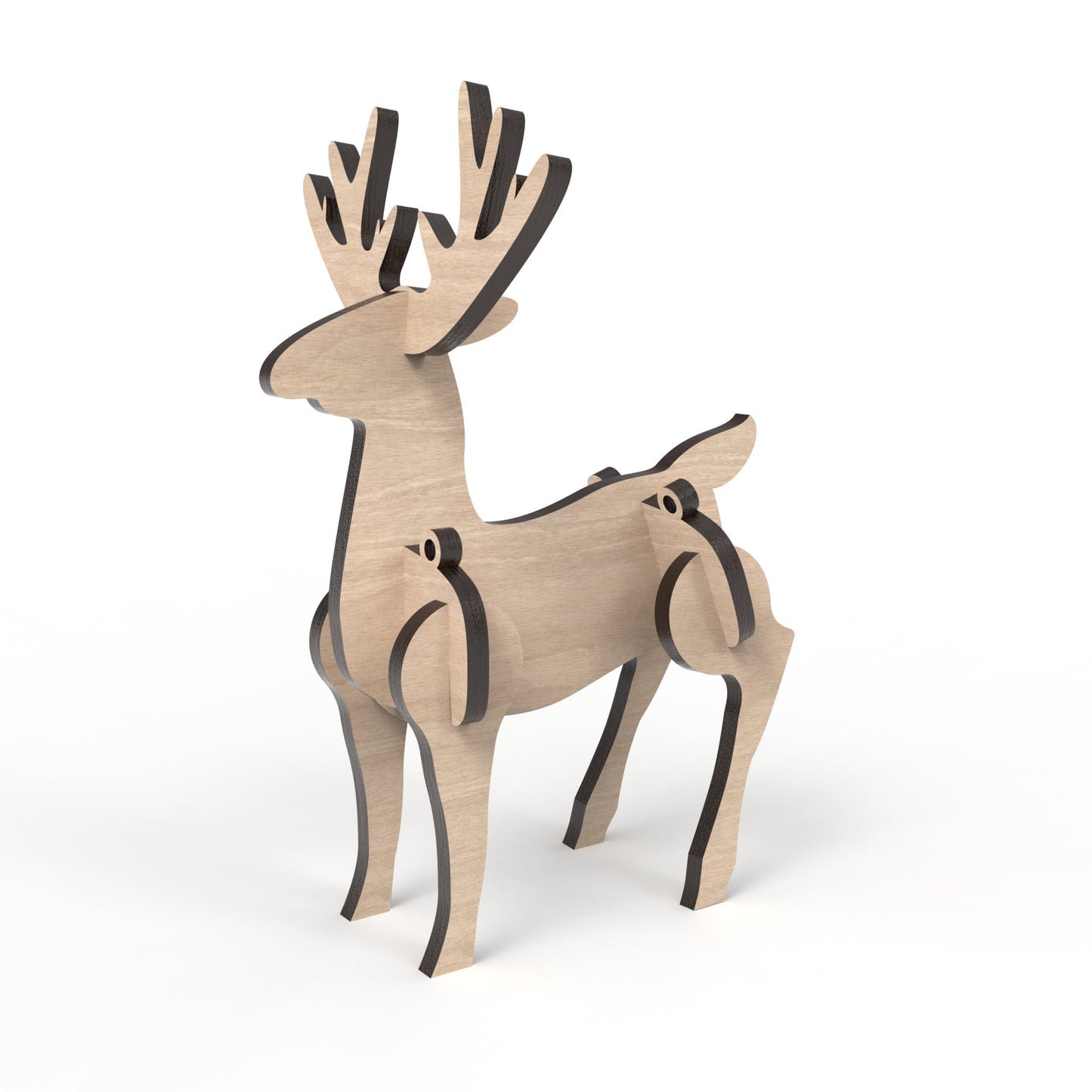 Slot Together 3D Reindeer Kit made from our laser cutting files and available for digital download. The reindeer measure approximately 10.5cm L x 14cm H x 4.5cm W.