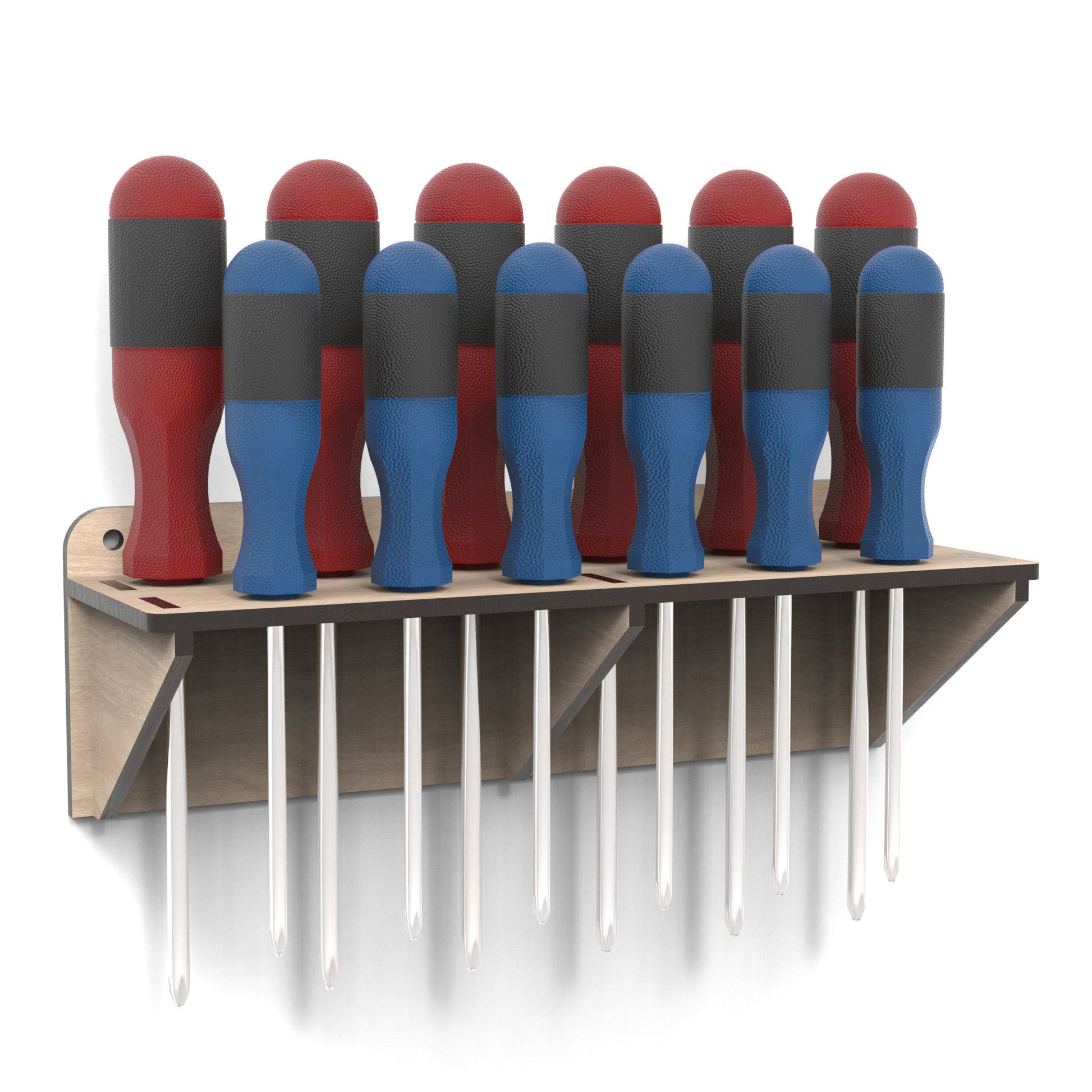 Set of 2 Screwdriver Tool Holder Organizers made from our laser cutting files and available for digital download. Keep your tools within easy reach and your workspace organized with these versatile screwdriver storage brackets.