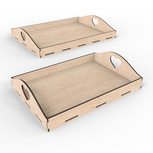 Set of 2 serving trays made from our laser cutting files, available as a digital download. Includes a medium tray measuring 34cm x 24cm and a large tray measuring 43cm x 33cm.