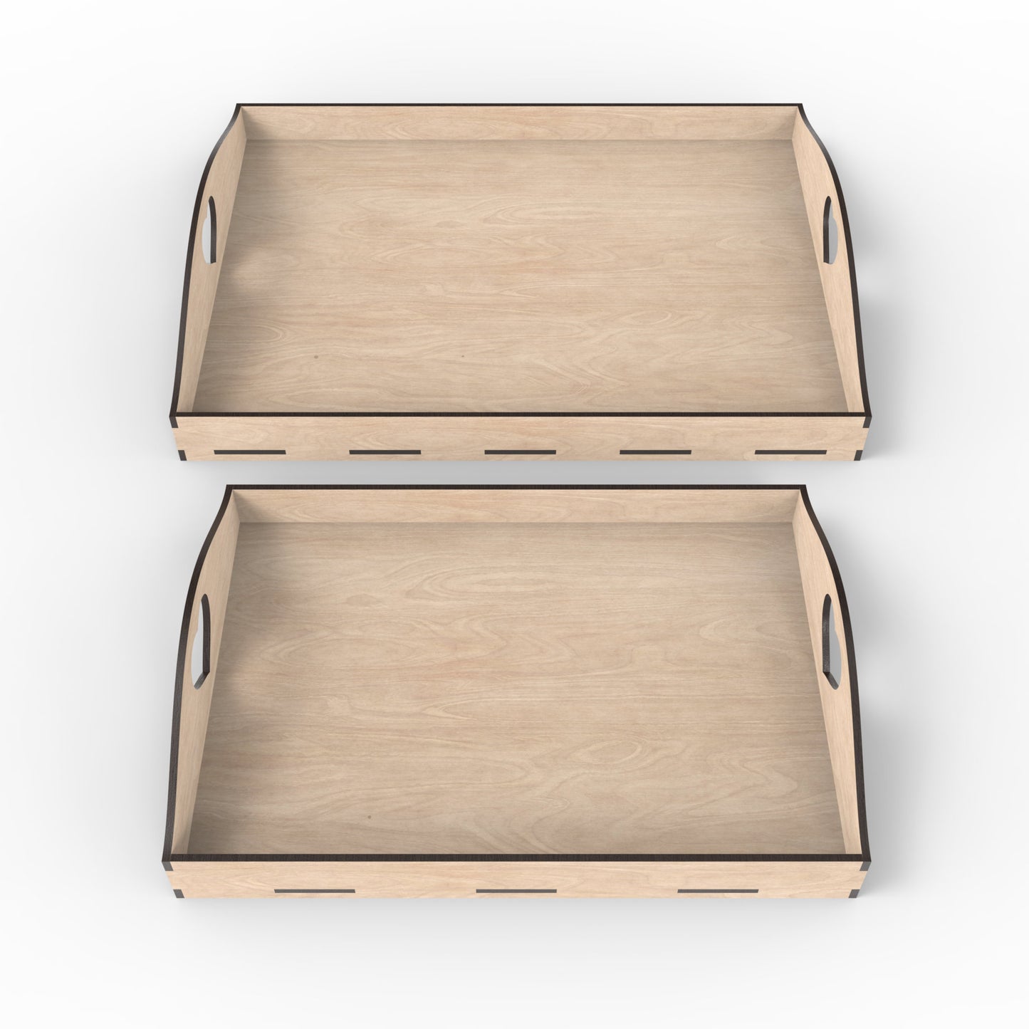 Set of 2 serving trays made from our laser cutting files, available as a digital download. Includes a medium tray measuring 34cm x 24cm and a large tray measuring 43cm x 33cm.