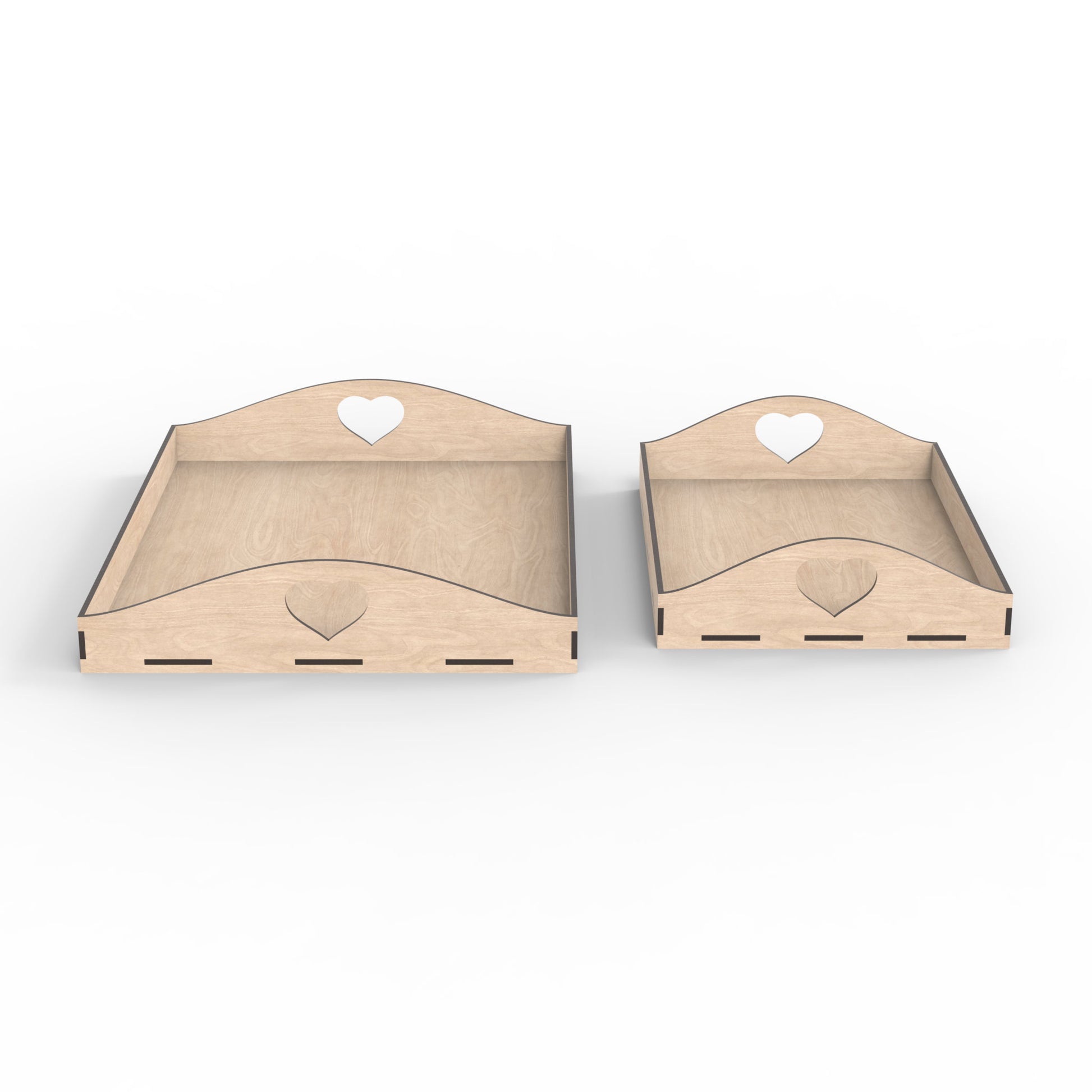 Set of 2 serving trays made from our laser cutting files, available as a digital download. Includes a medium tray measuring 34cm x 24cm and a large tray measuring 43cm x 33cm.