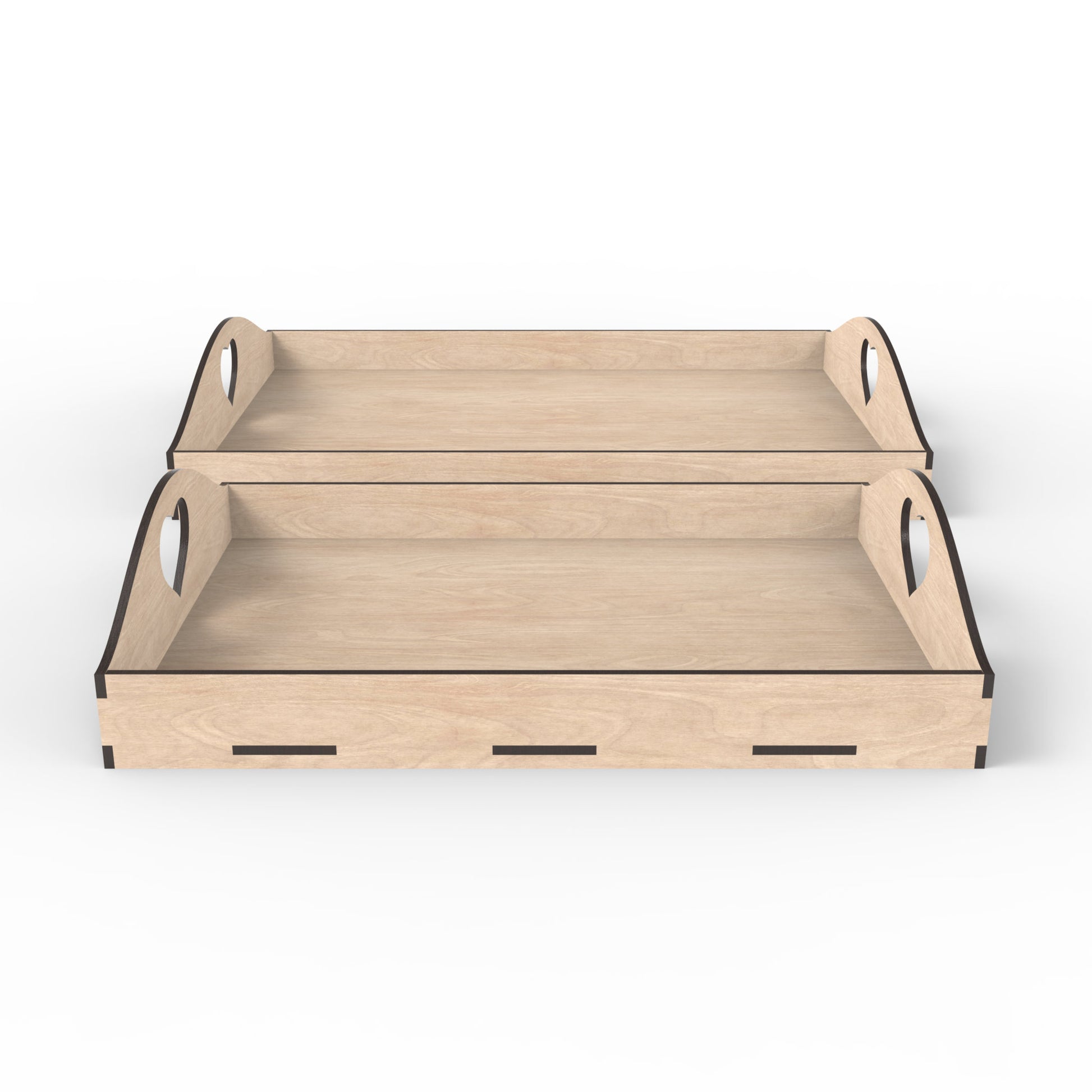 Set of 2 serving trays made from our laser cutting files, available as a digital download. Includes a medium tray measuring 34cm x 24cm and a large tray measuring 43cm x 33cm.