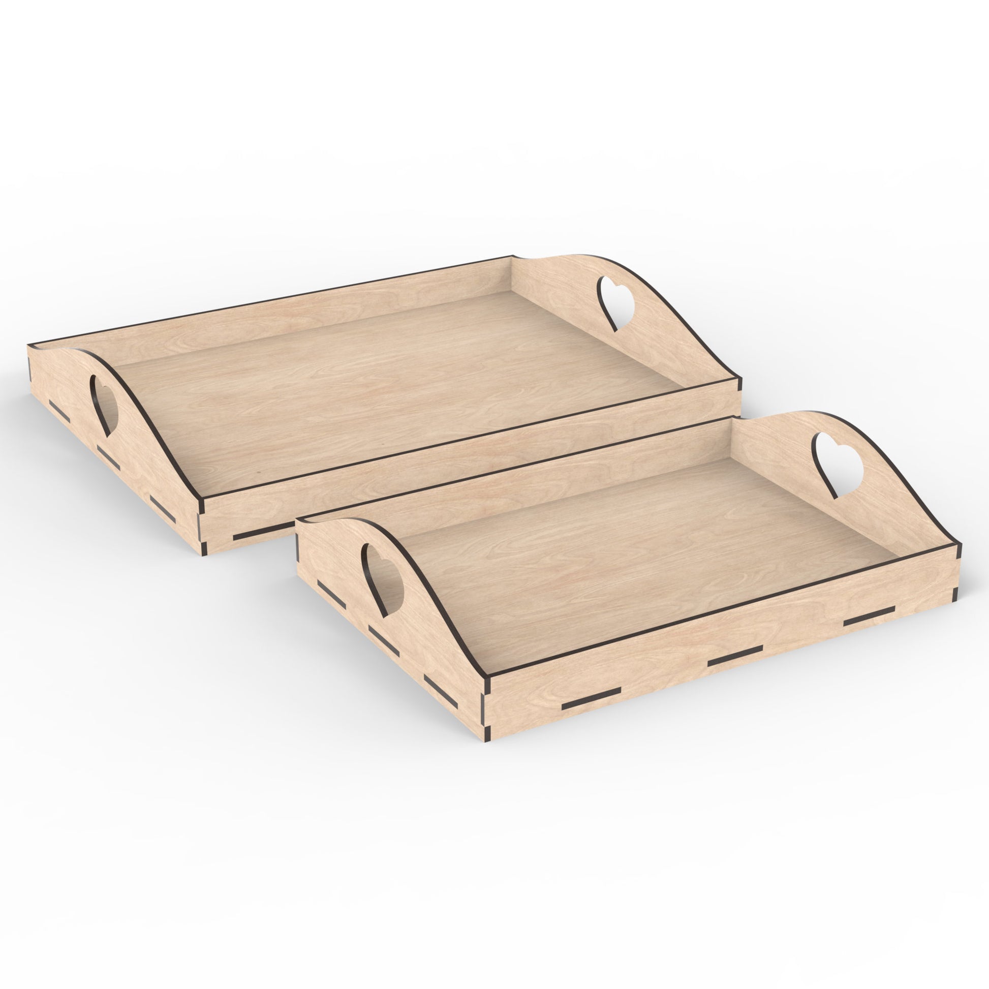 Set of 2 serving trays made from our laser cutting files, available as a digital download. Includes a medium tray measuring 34cm x 24cm and a large tray measuring 43cm x 33cm.
