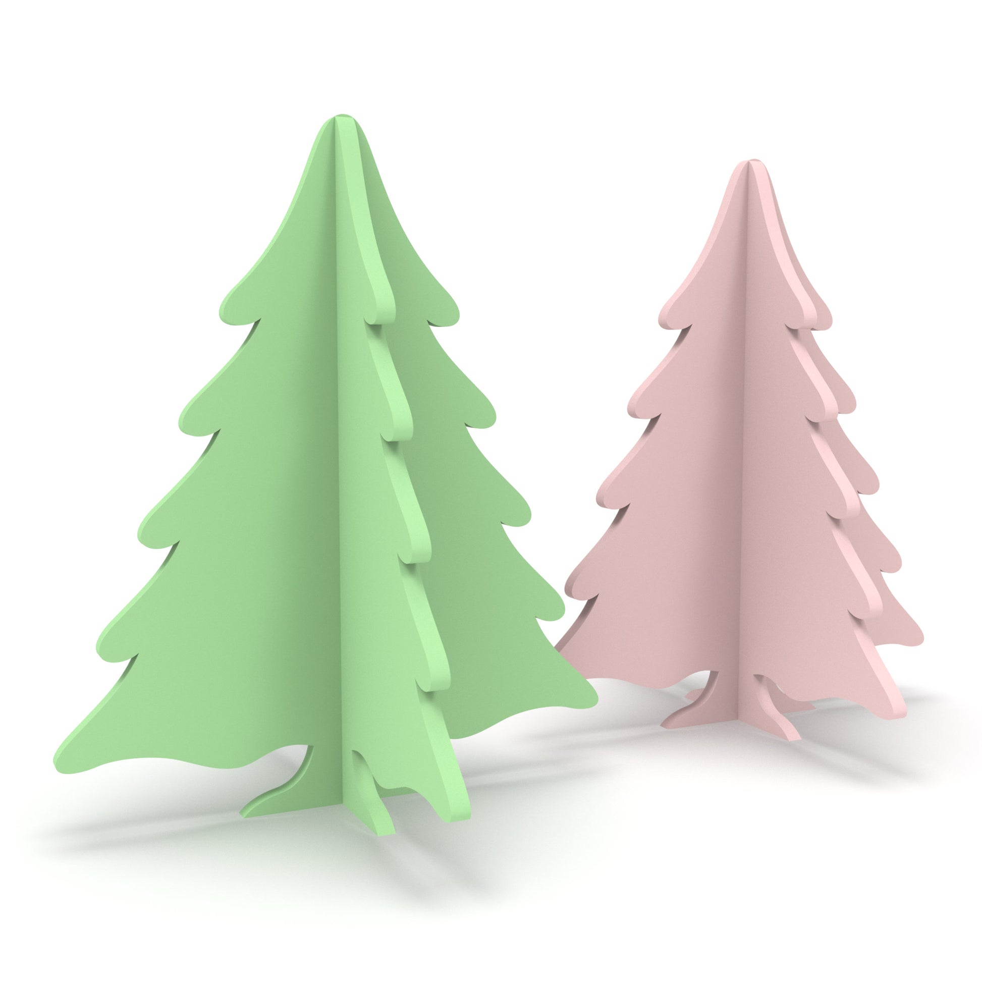 2 Acrylic Snowy Christmas Trees made from our laser cutting files and available as a digital download. 3 sizes available: 10cm, 15cm, and 20cm high.