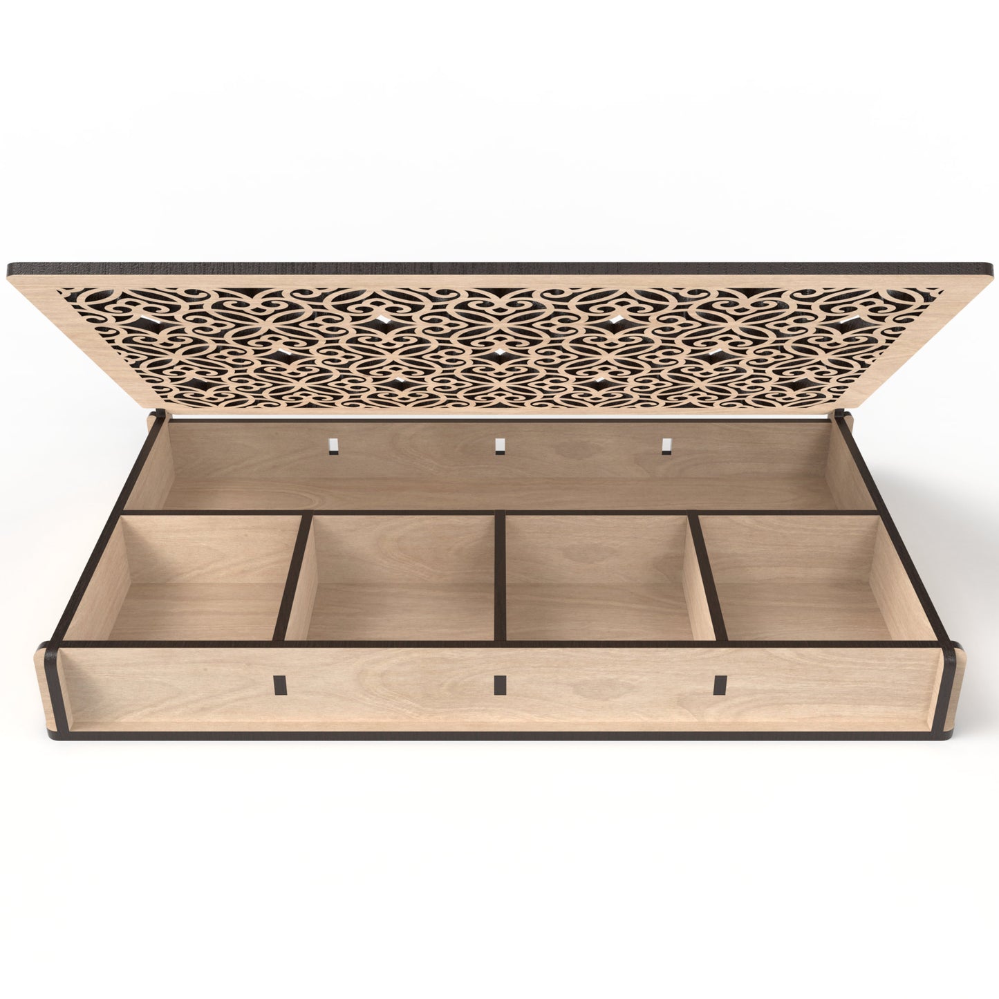 A Stash box made from our laser cutting files and available for digital download. Features a captivating lid design and ideal for use as a dice box, memory box, keepsake box, jewelry box, earring box, gift box, and more.