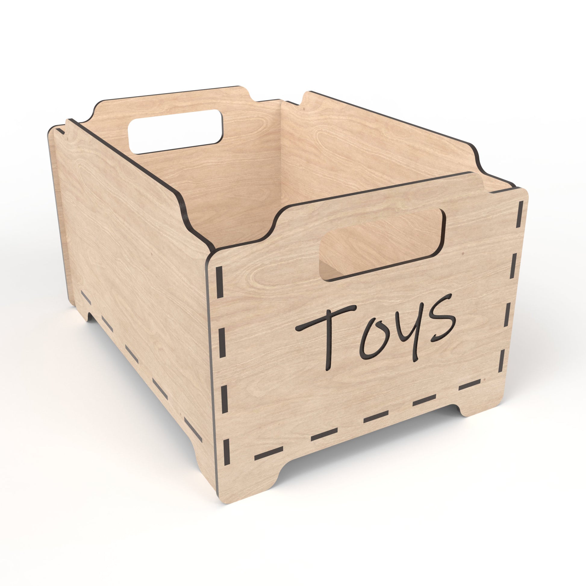 A stackable storage box made from our laser cutting files and available for digital download. Each box features two handles for easy lifting and customizable spaces for laser engraving on the sides and ends. Easily stackable to maximize storage space.
