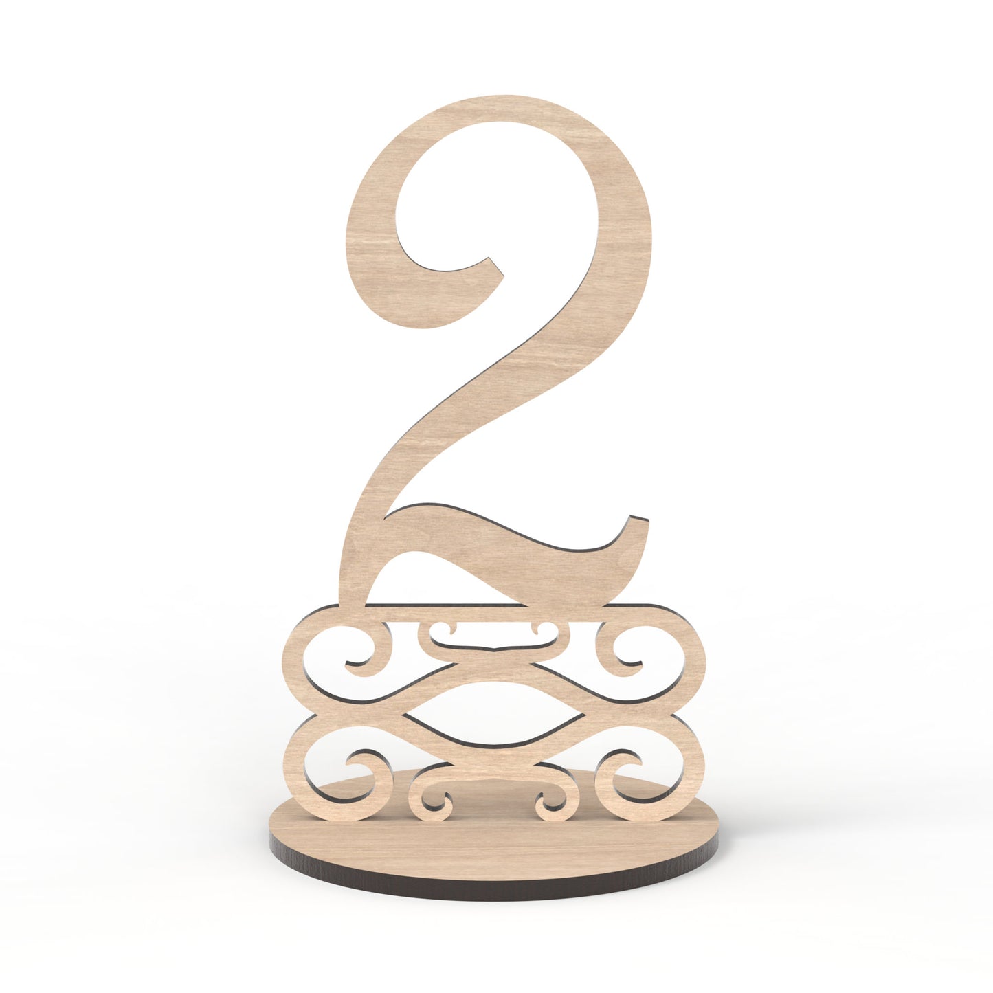The number 2 of our set of 20 wedding table numbers made from our laser cutting files and available for digital download. These freestanding table number signs are perfect for weddings, birthdays, Christmas, and corporate gatherings, offering versatility for any occasion.