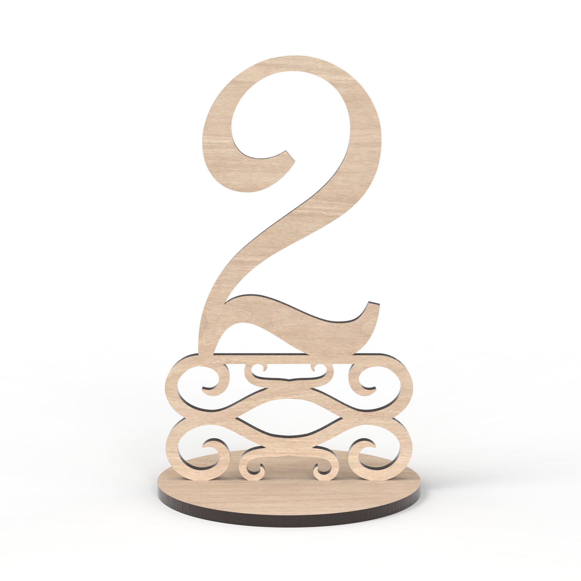 The number 2 of our set of 20 wedding table numbers made from our laser cutting files and available for digital download. These freestanding table number signs are perfect for weddings, birthdays, Christmas, and corporate gatherings, offering versatility for any occasion.