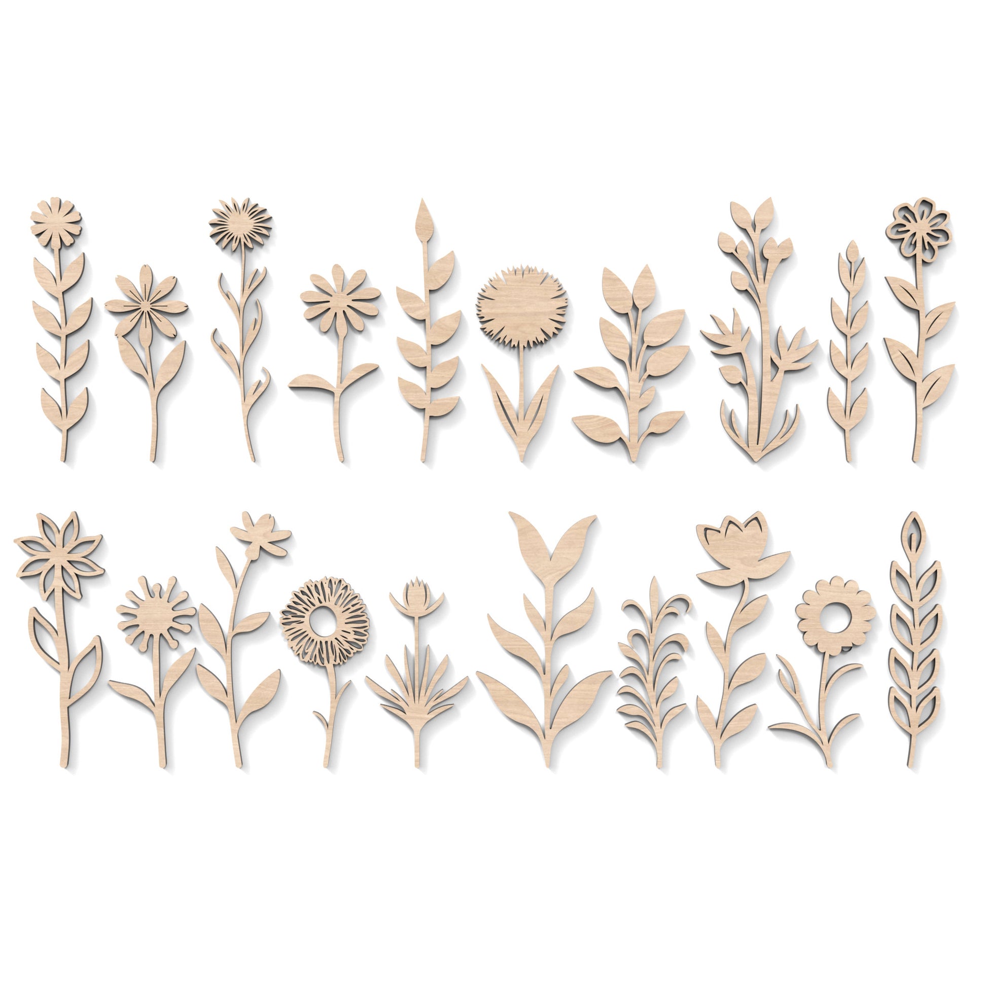 Set of 20 wildflowers made from our laser cutting files, available as a digital download. Each flower ranges from 15cm to 20cm high.