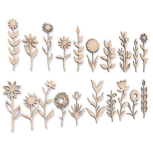 Set of 20 wildflowers made from our laser cutting files, available as a digital download. Each flower ranges from 15cm to 20cm high.