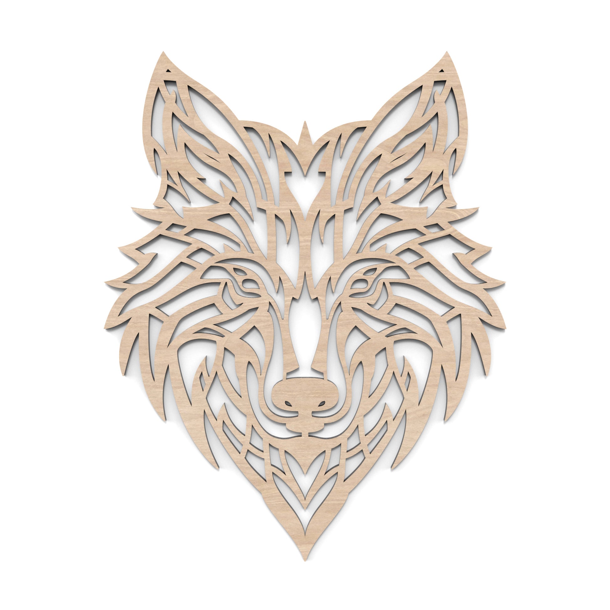 Wolf Mandala Wall Art made from our laser cutting files and available for digital download. The wolf head design combines nature's grandeur with contemporary style, perfect for enhancing any wall setting.