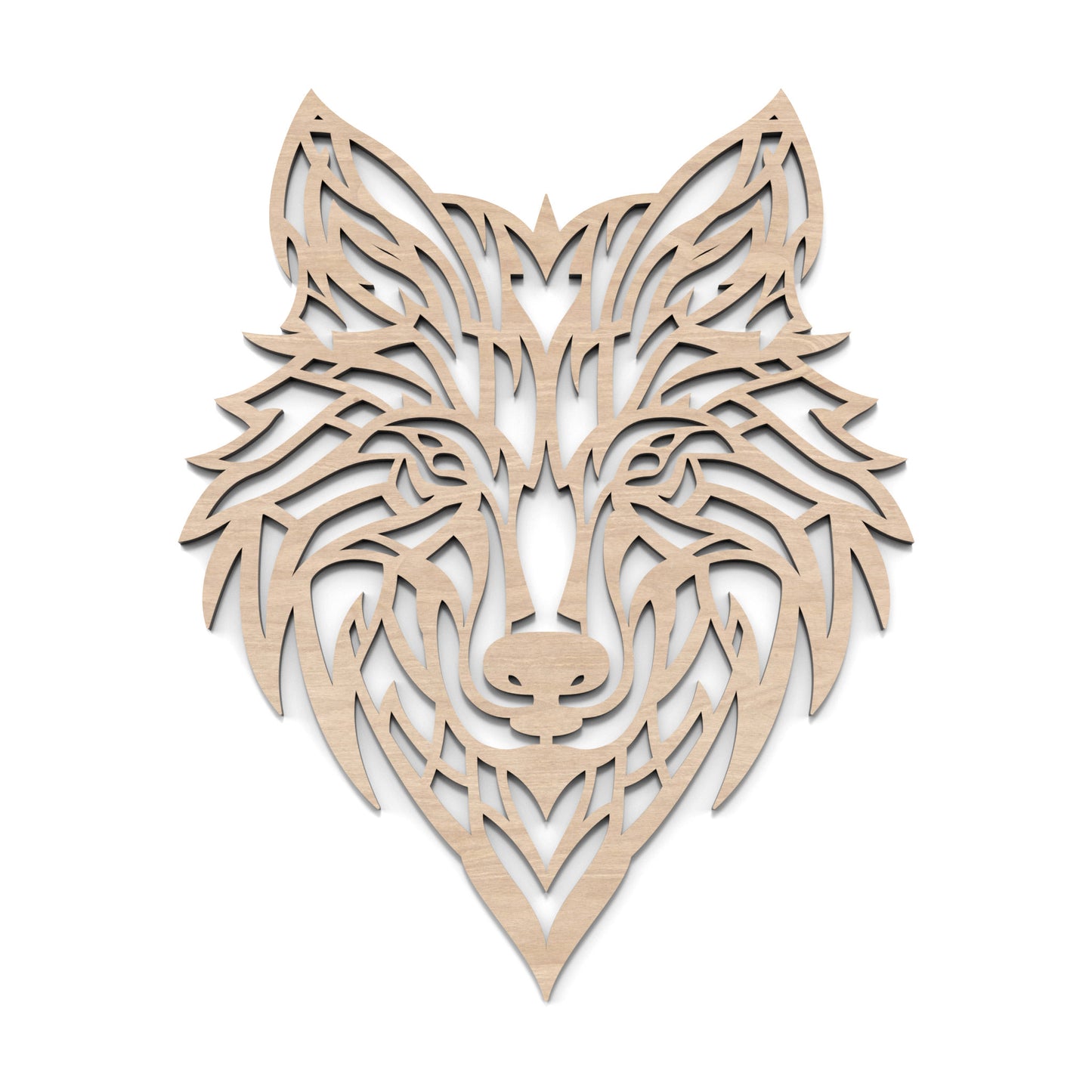 Wolf Mandala Wall Art made from our laser cutting files and available for digital download. The wolf head design combines nature's grandeur with contemporary style, perfect for enhancing any wall setting.